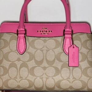 Coach Pink and Tan Mini Darcie Carryall Bag
